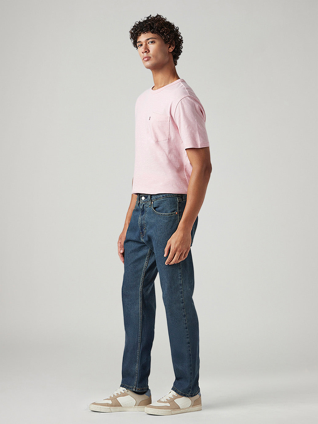 Men's 505 Med Indigo Straight Fit Mid Rise Tinted Jeans - Side View