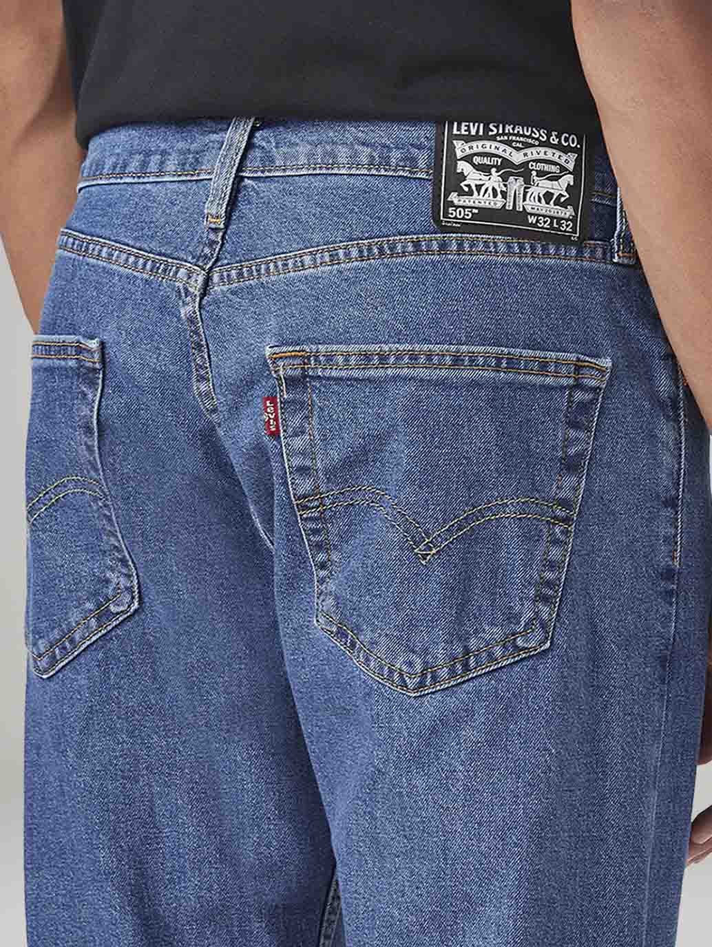 Men's 505 Blue Straight Fit Mid Rise Jeans - 20 View