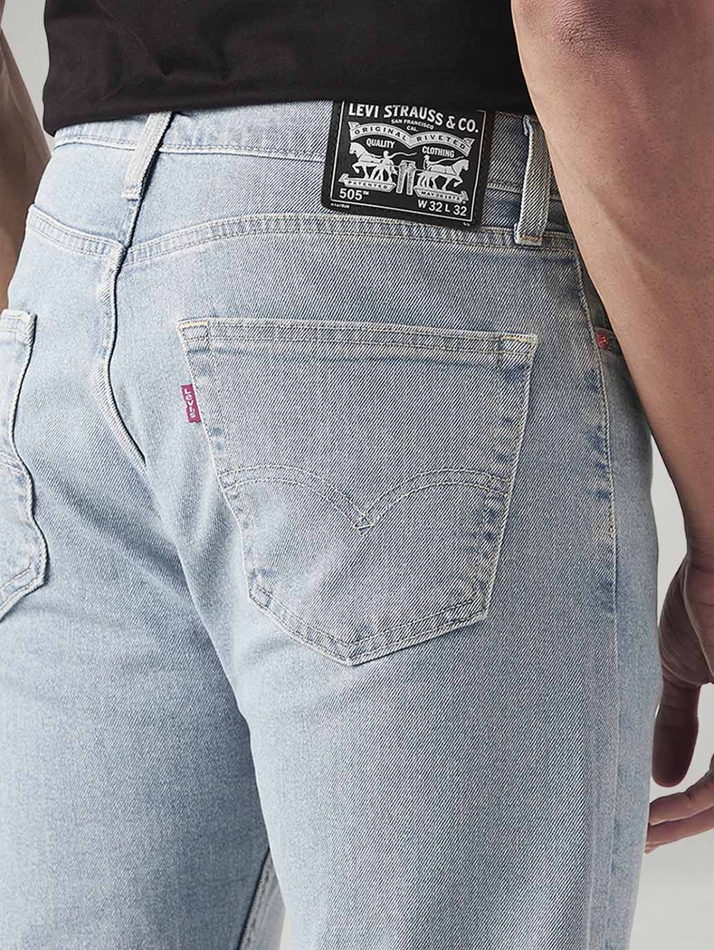 Men's 505 Light Blue Straight Fit Mid Rise Jeans - Detail View