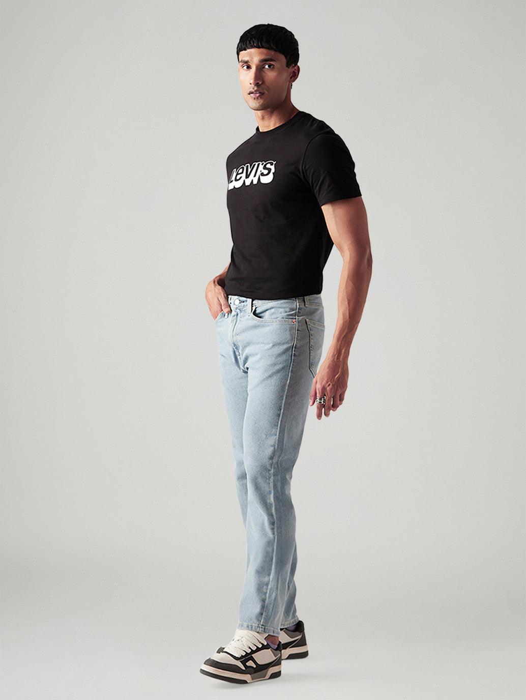 Men's 505 Light Blue Straight Fit Mid Rise Jeans - Side View