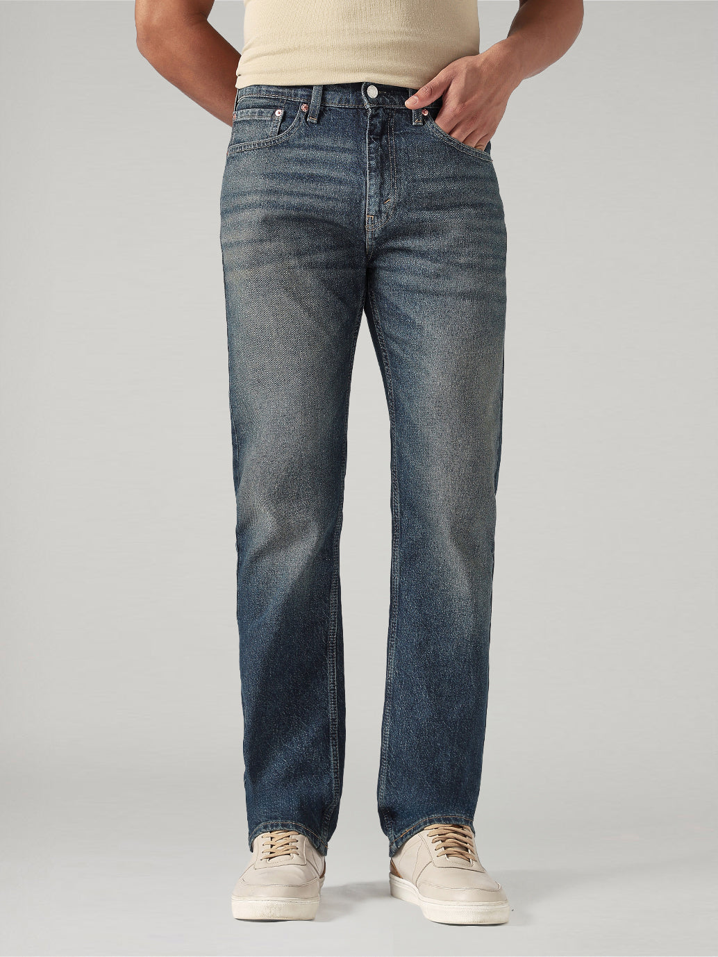 Men's 505 Dark Blue Straight Fit Mid Rise Jeans - Front View
