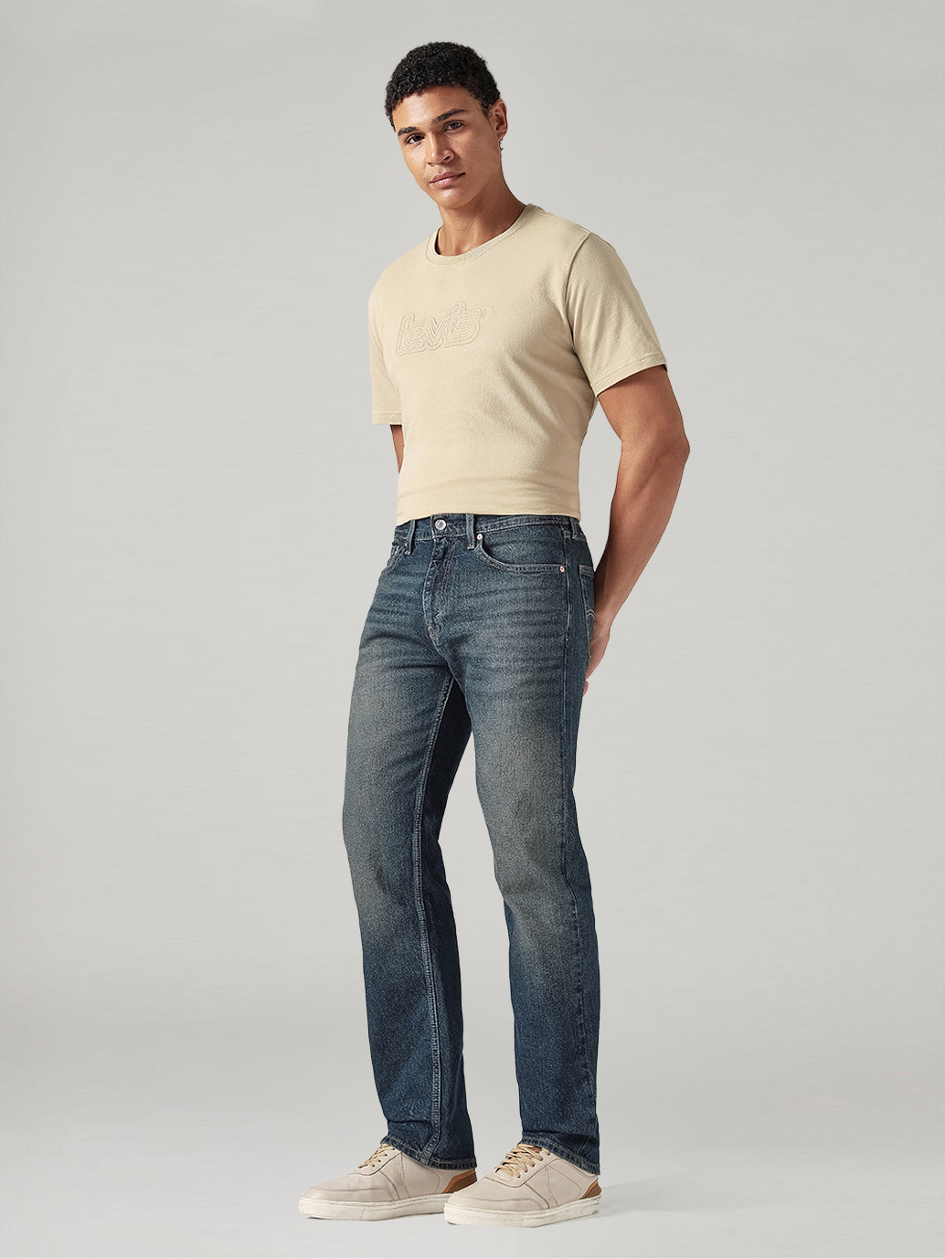 Men's 505 Dark Blue Straight Fit Mid Rise Jeans - Side View