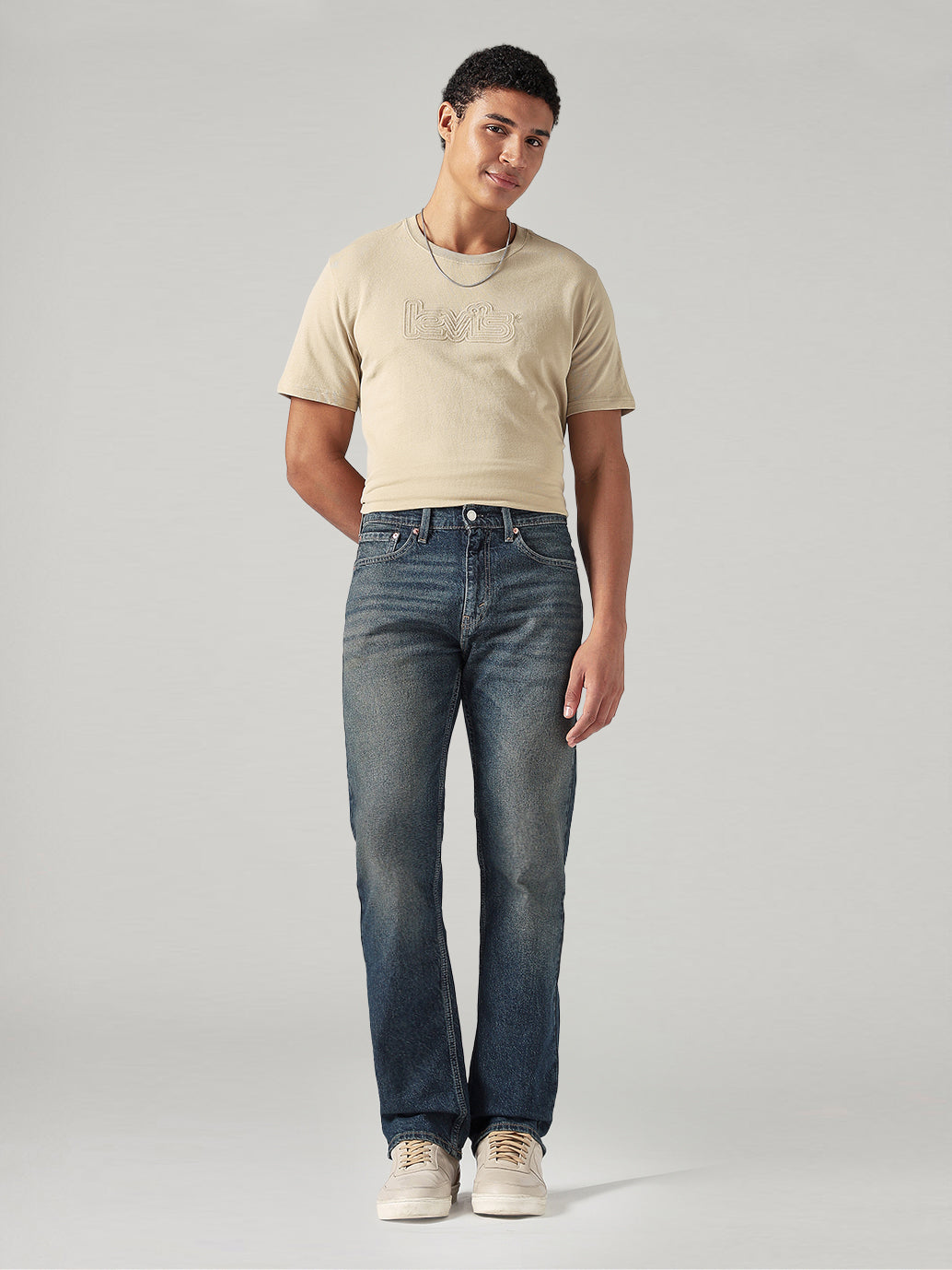 Men's 505 Dark Blue Straight Fit Mid Rise Jeans - Front View