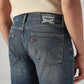 Men's 505 Dark Blue Straight Fit Mid Rise Jeans - Detail View