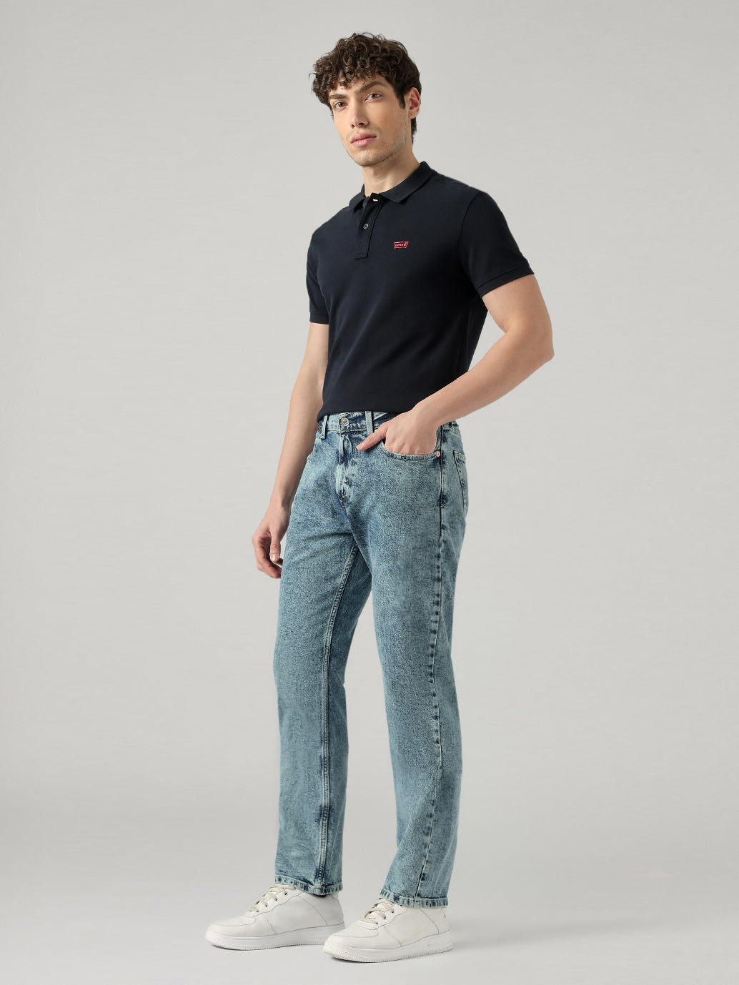 Men's 505 Blue Straight Fit Mid Rise Jeans - Side View