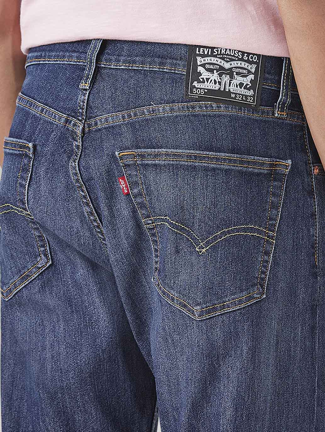 Men's 505 Blue Straight Fit Mid Rise Jeans - 20 View