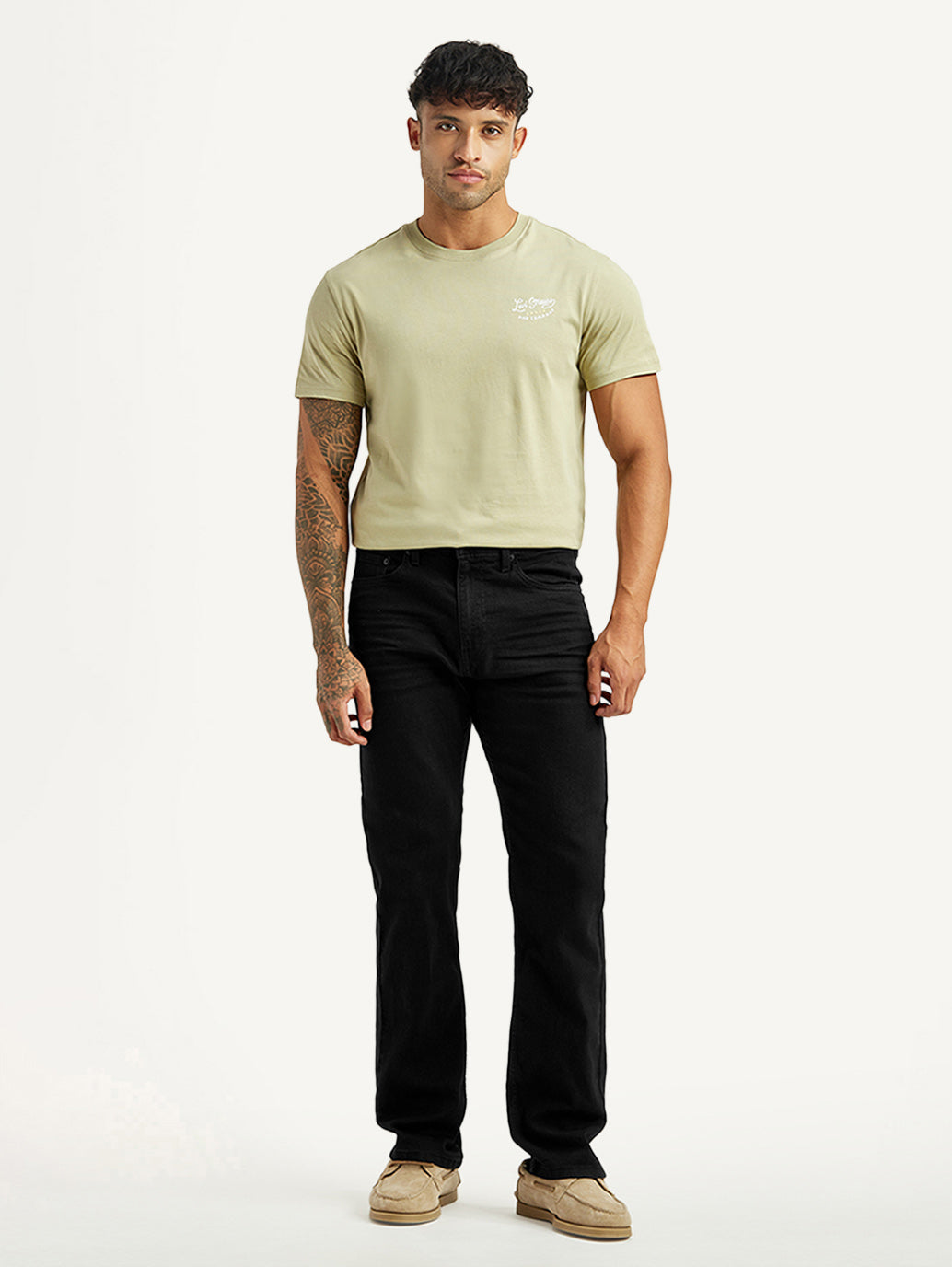 Men's 505 Black Straight Fit Mid Rise Jeans - Front View
