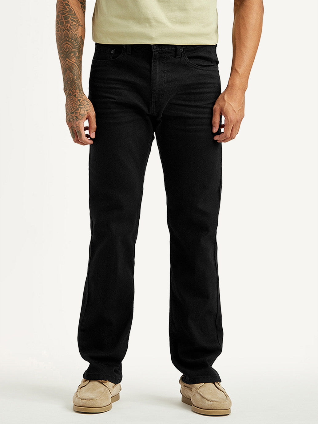 Men's 505 Black Straight Fit Mid Rise Jeans - Front View