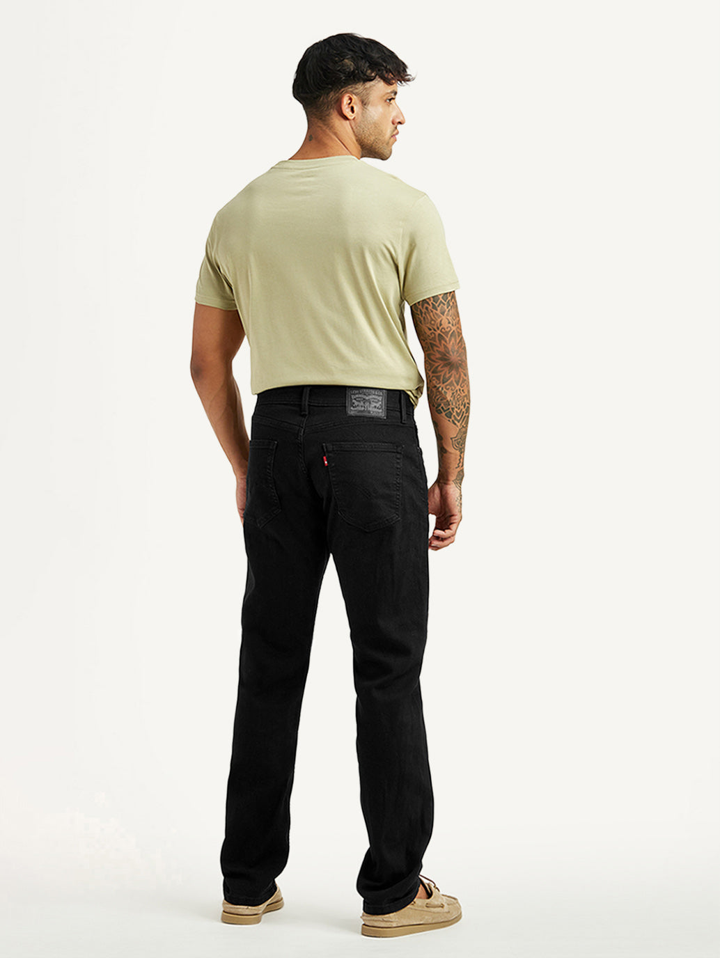 Men's 505 Black Straight Fit Mid Rise Jeans - Back View