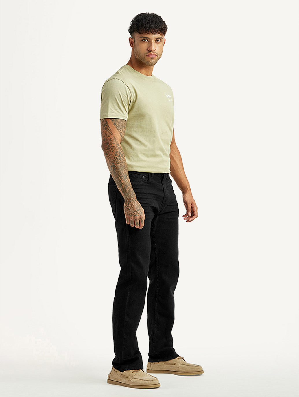 Men's 505 Black Straight Fit Mid Rise Jeans - Side View