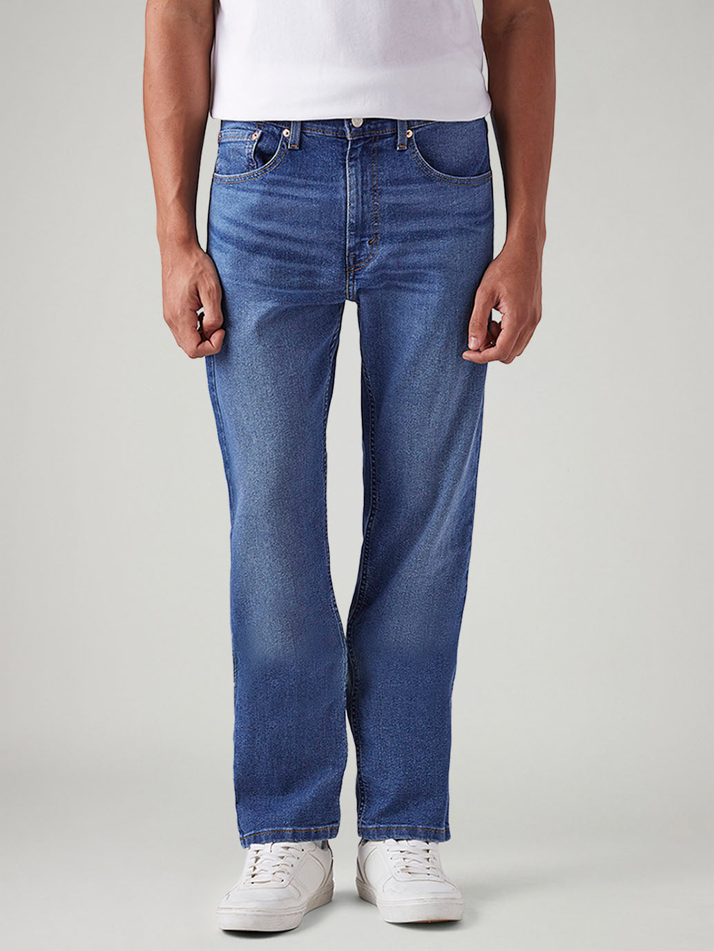 Men's 505 Blue Straight Fit Mid Rise Jeans - Front View