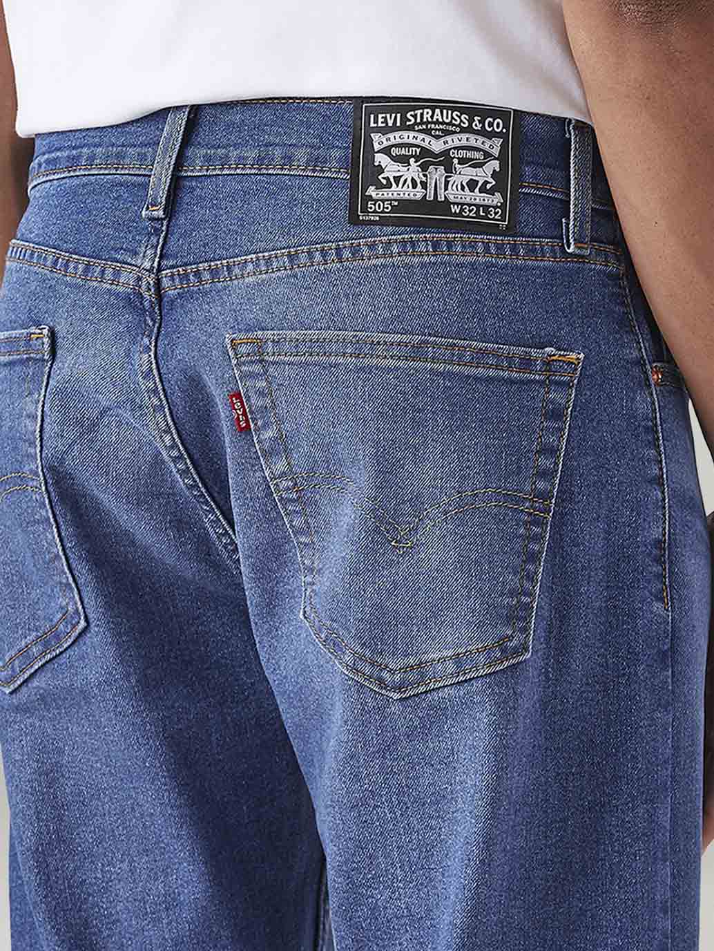 Men's 505 Blue Straight Fit Mid Rise Jeans - Detail View