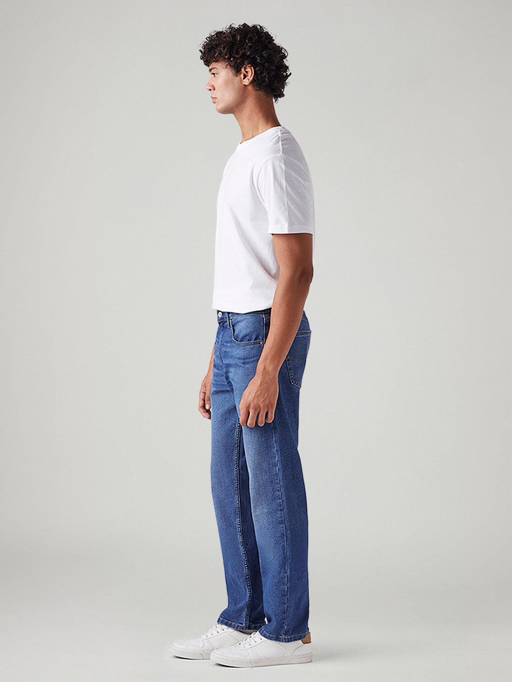 Men's 505 Blue Straight Fit Mid Rise Jeans - Side View