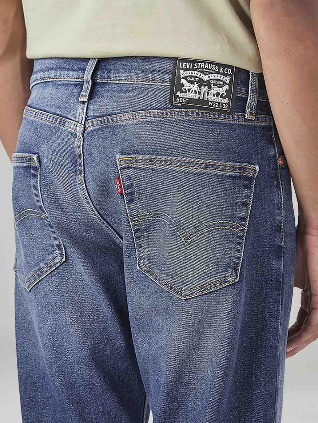 Men's 505 Blue Straight Fit Mid Rise Jeans - 20 View