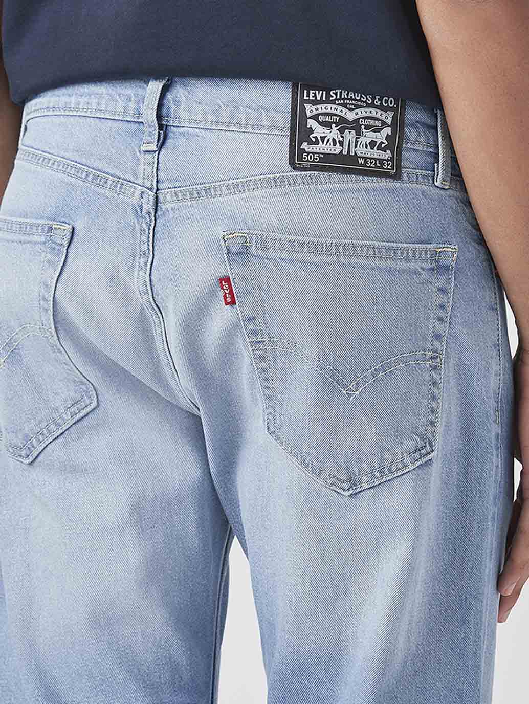 Men's 505 Light Blue Straight Fit Mid Rise Jeans - Detail View