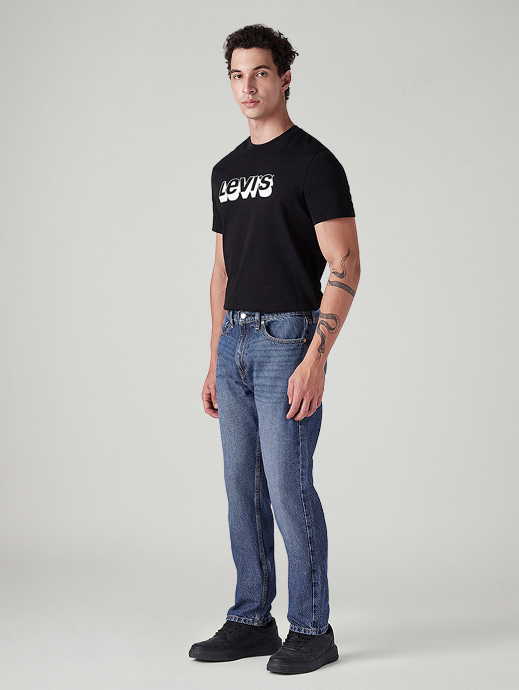 Men's 505 Med Indigo Straight Fit Mid Rise Jeans - Side View