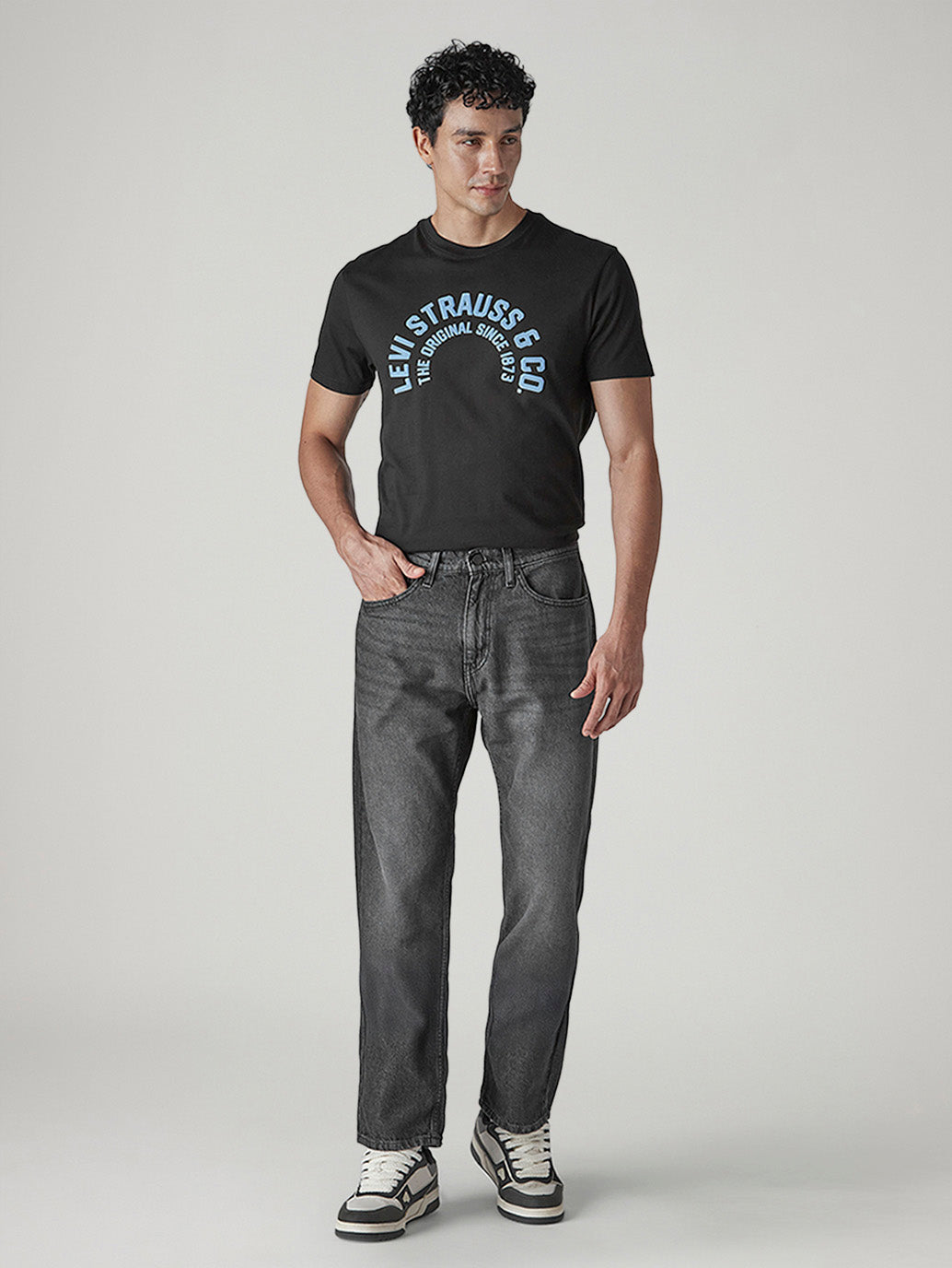 Men's 505 Grey Straight Fit Mid Rise Jeans - Front View