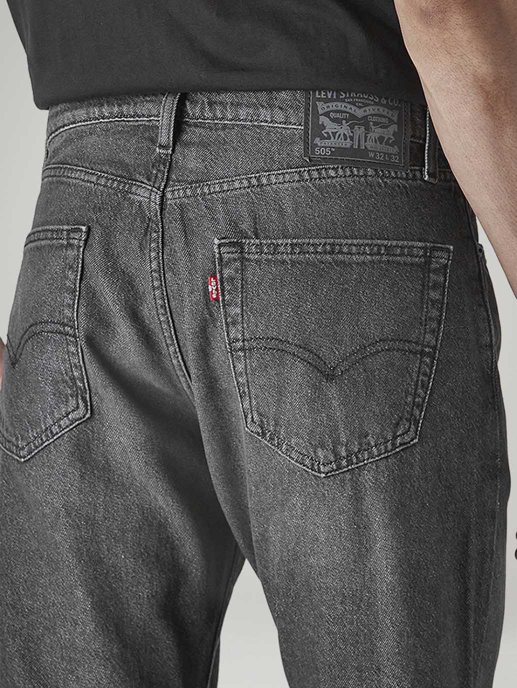 Men's 505 Grey Straight Fit Mid Rise Jeans - Detail View