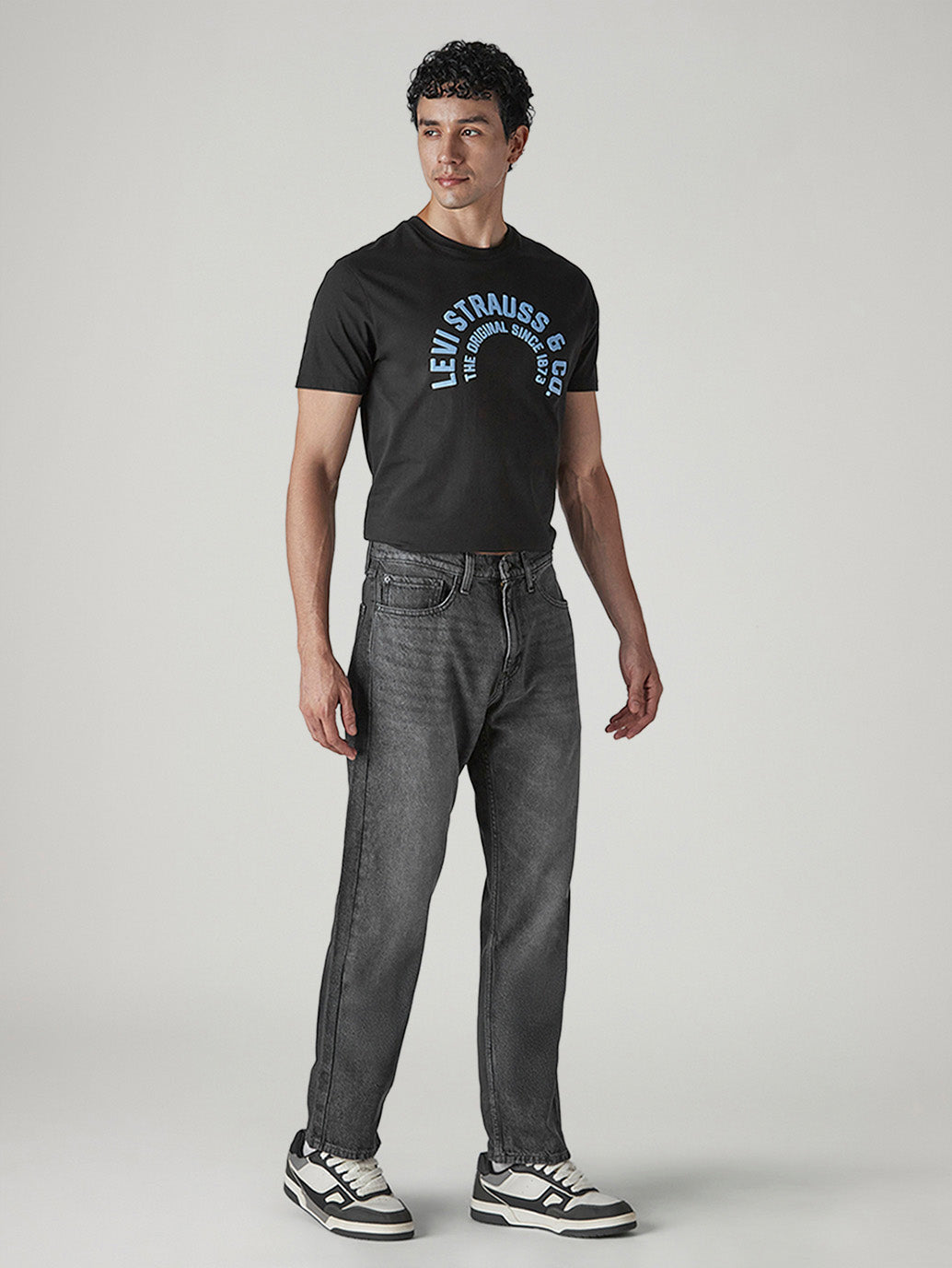 Men's 505 Grey Straight Fit Mid Rise Jeans - Side View