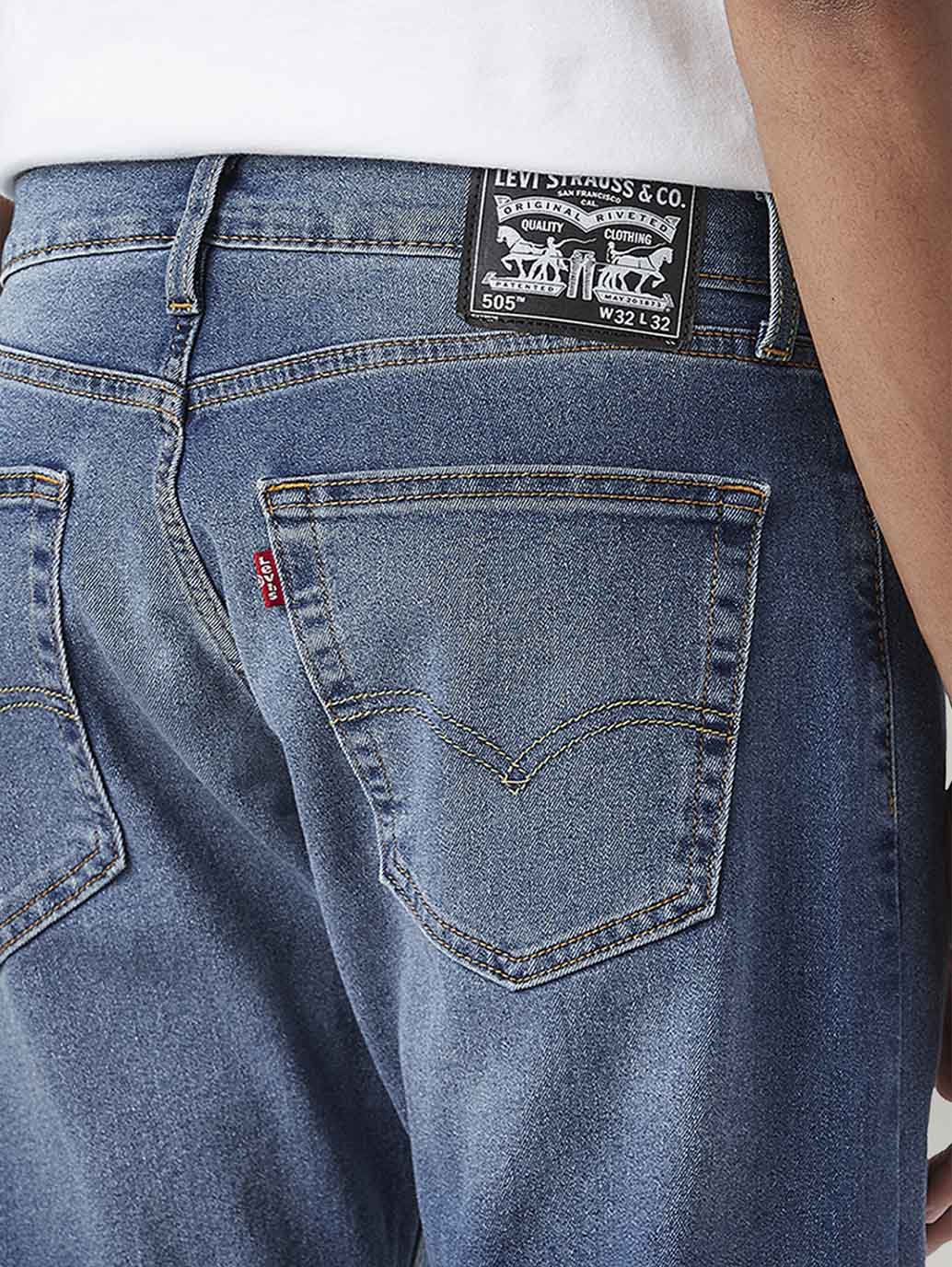 Men's 505 Med Indigo Straight Fit Mid Rise Jeans - Detail View