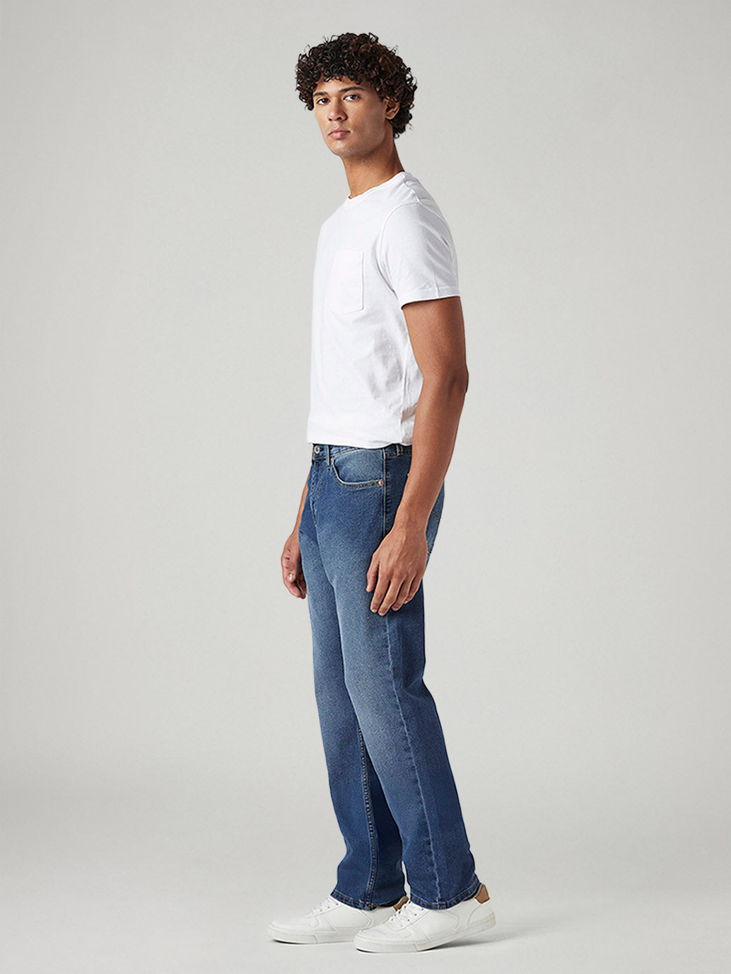 Men's 505 Med Indigo Straight Fit Mid Rise Jeans - Side View
