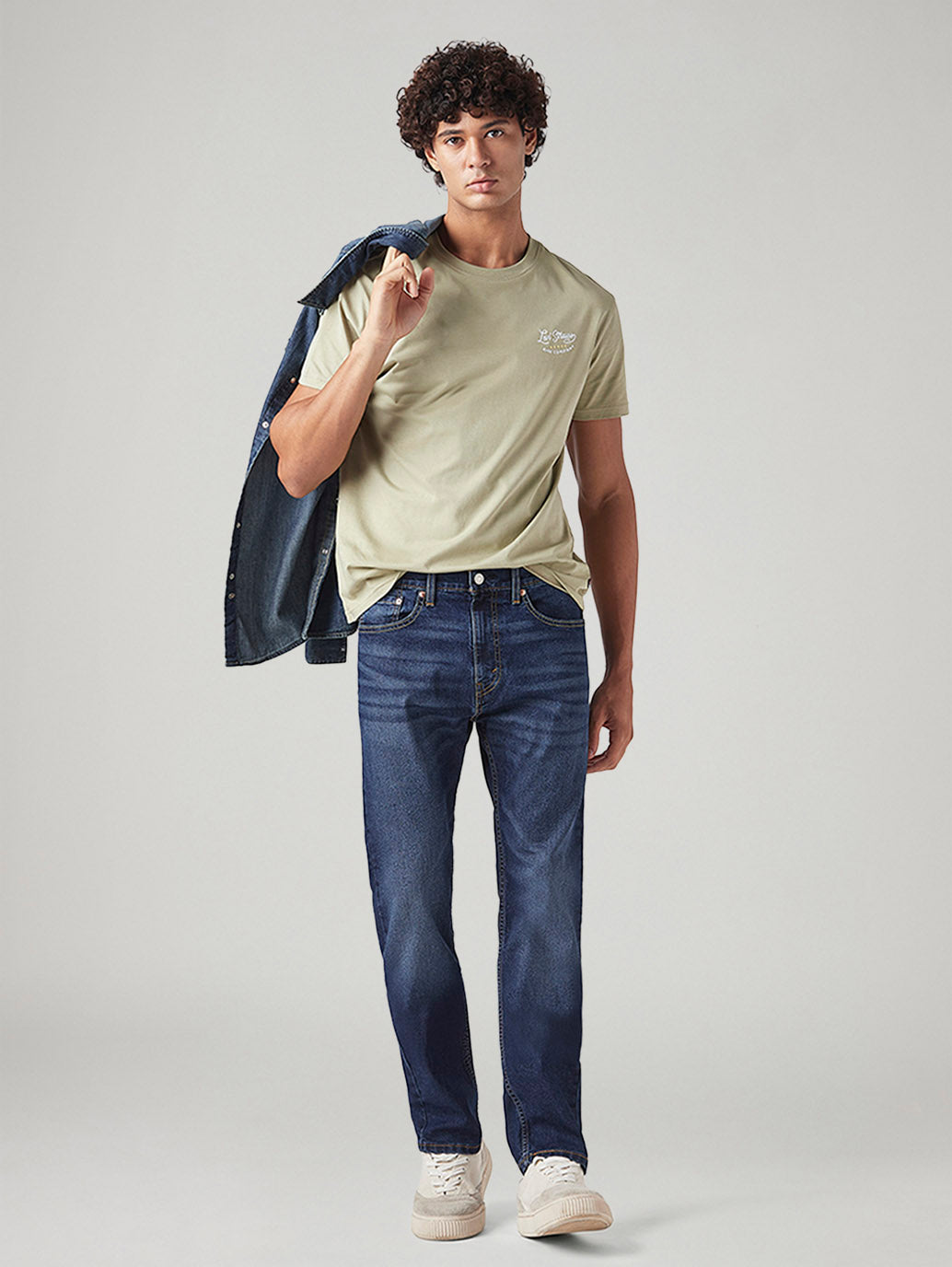 Men's 505 Med Indigo Straight Fit Mid Rise Tinted Jeans - Styleshot View