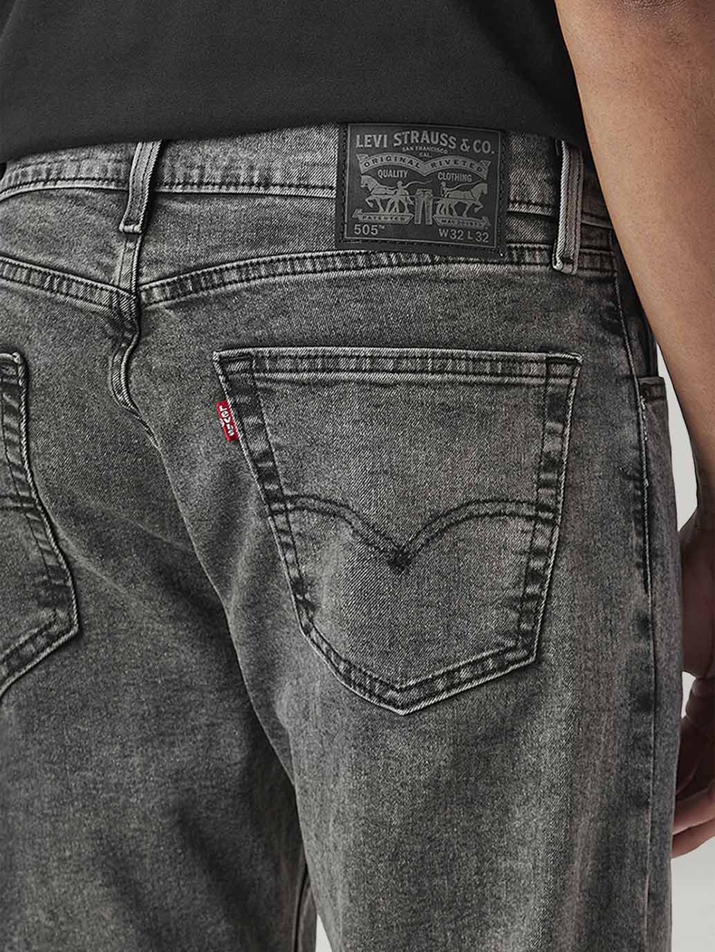 Men's 505 Charcoal Grey Straight Fit Mid Rise Jeans - Detail View