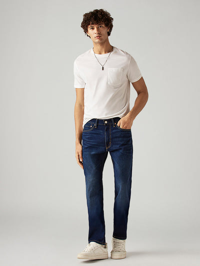 Men's 505 Dark Blue Straight Fit Mid Rise Jeans