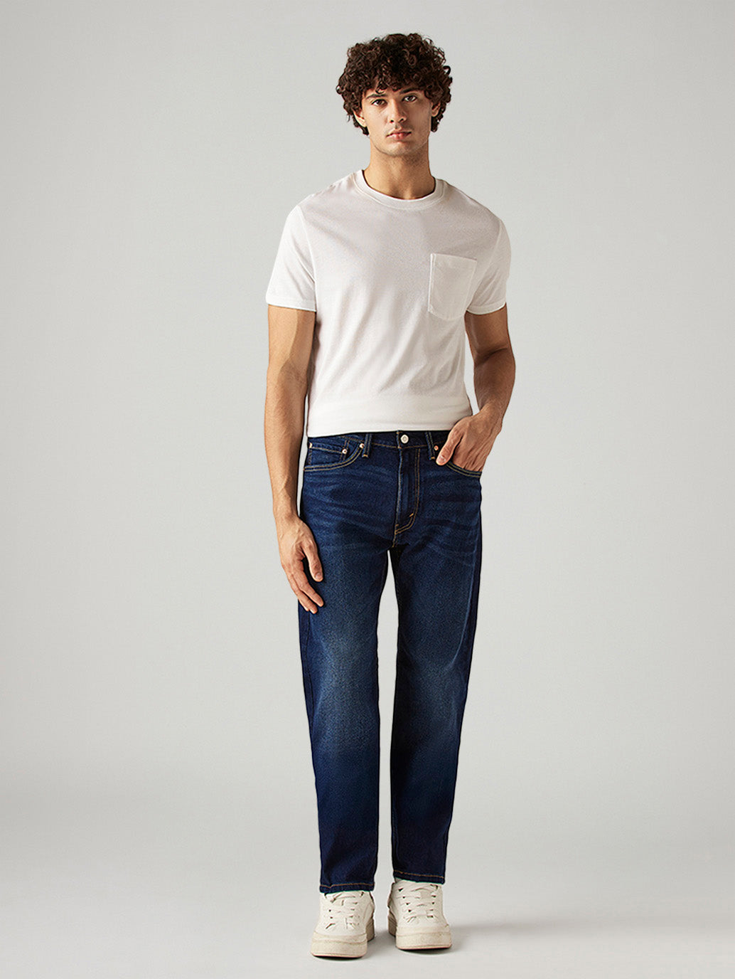 Men's 505 Dark Blue Straight Fit Mid Rise Jeans - Front View