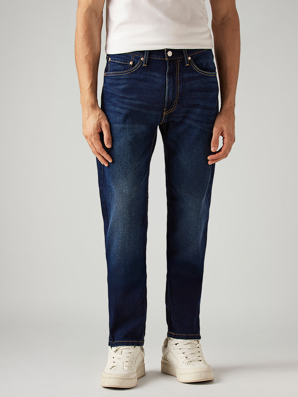 Men's 505 Dark Blue Straight Fit Mid Rise Jeans - Front View
