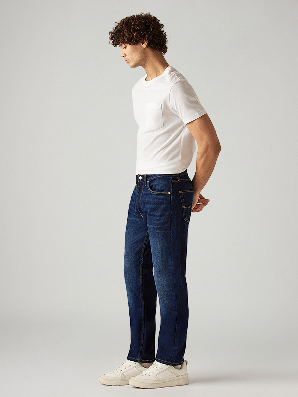 Men's 505 Dark Blue Straight Fit Mid Rise Jeans - Side View