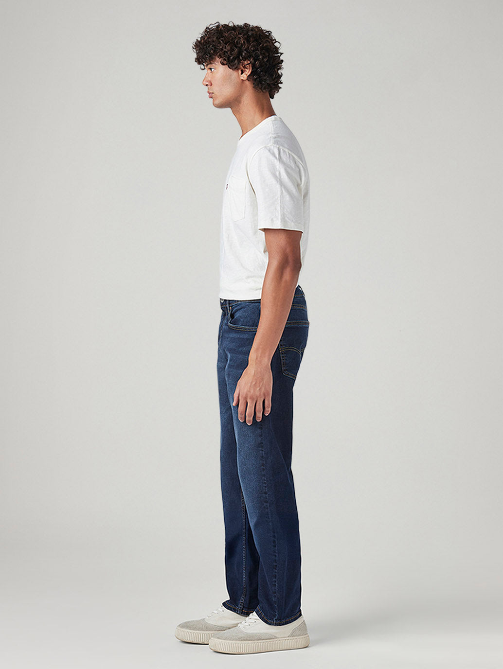 Men's 505 Blue Straight Fit Mid Rise Jeans - Side View