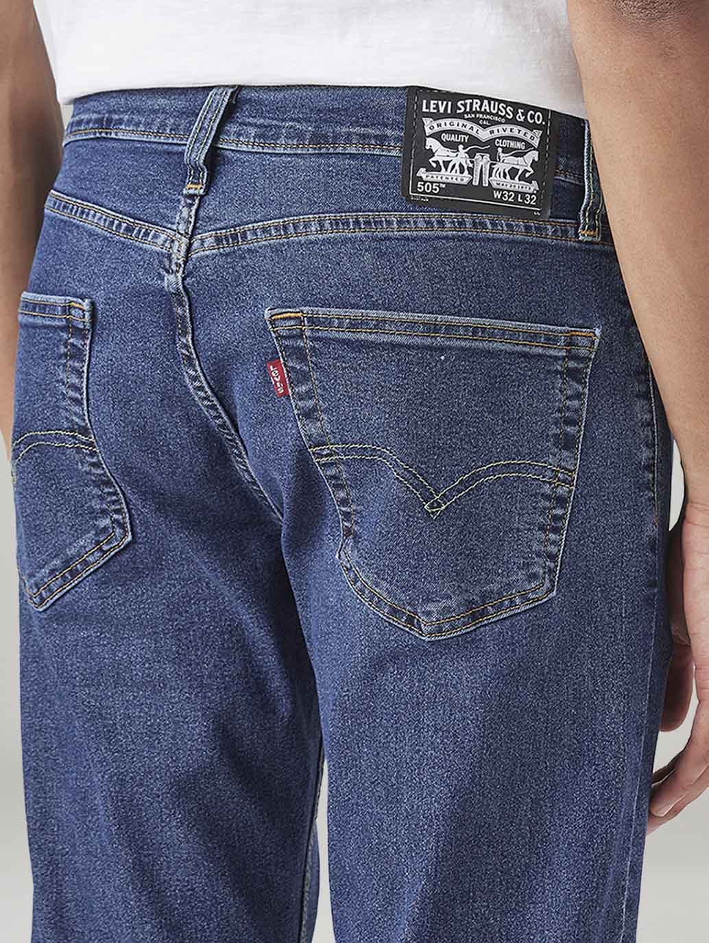 Men's 505 Blue Straight Fit Mid Rise Jeans - 20 View