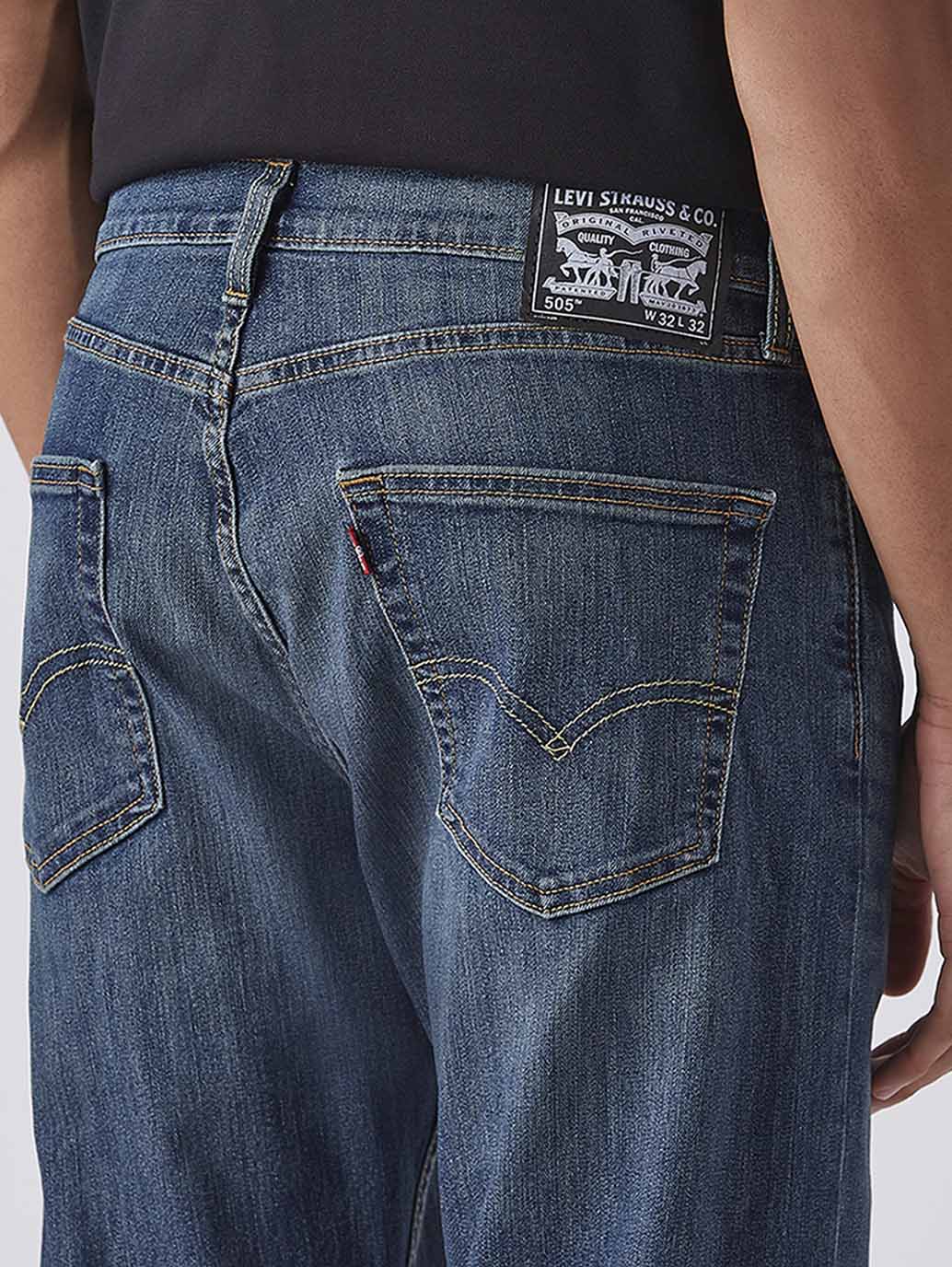 Men's 505 Blue Straight Fit Mid Rise Jeans - 20 View