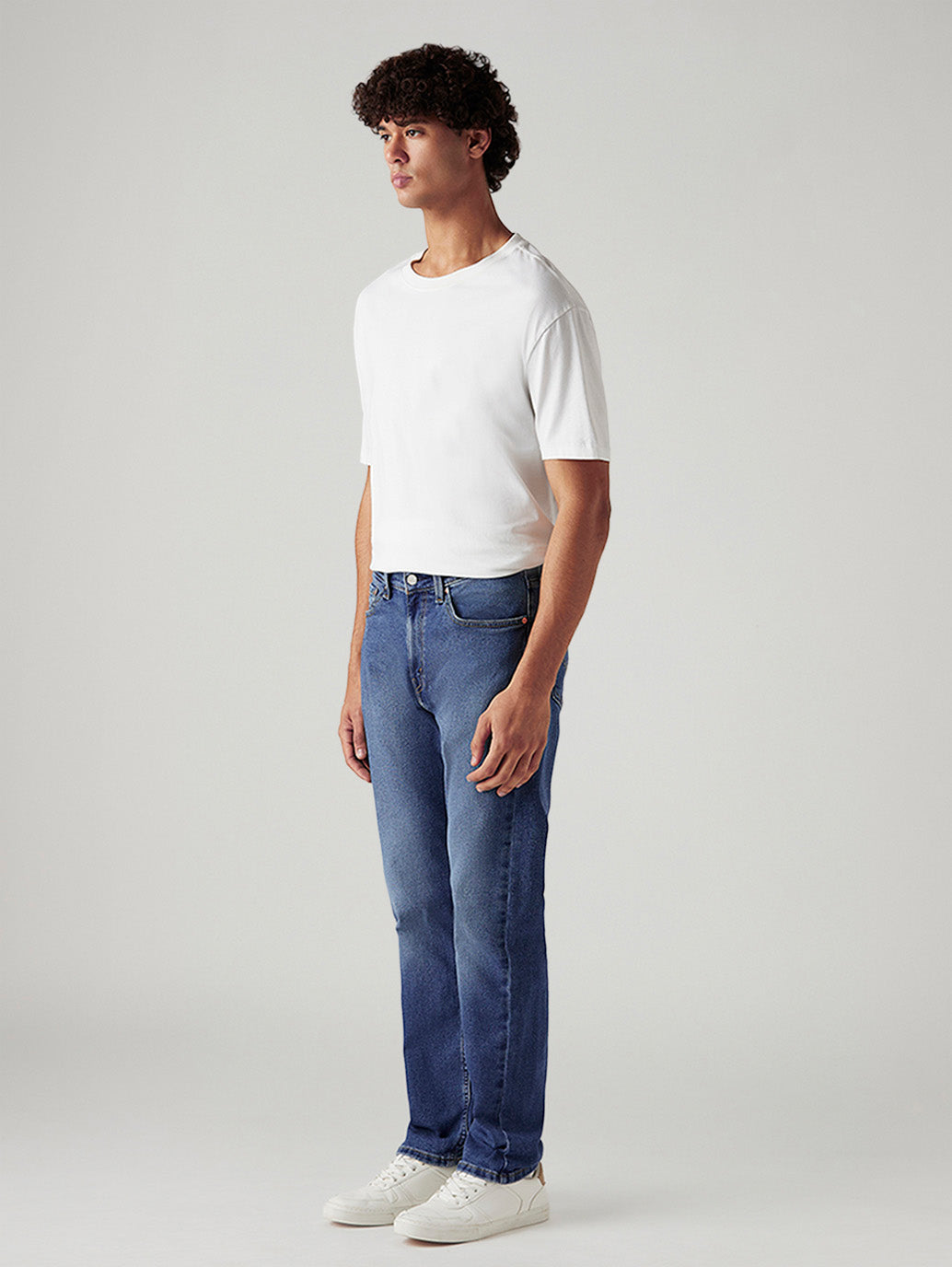 Men's 505 Blue Straight Fit Mid Rise Jeans - Side View