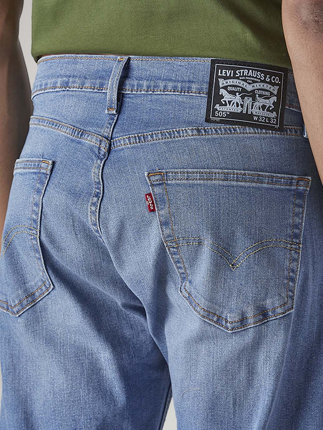 Men's 505 Blue Straight Fit Mid Rise Jeans - Detail View