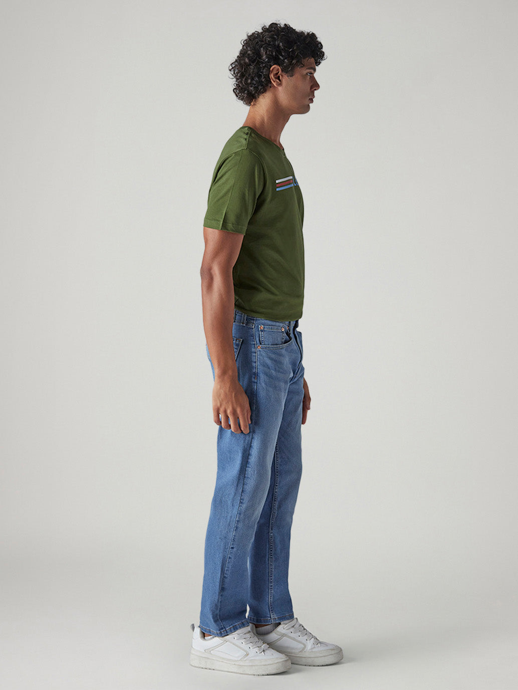 Men's 505 Blue Straight Fit Mid Rise Jeans - Side View
