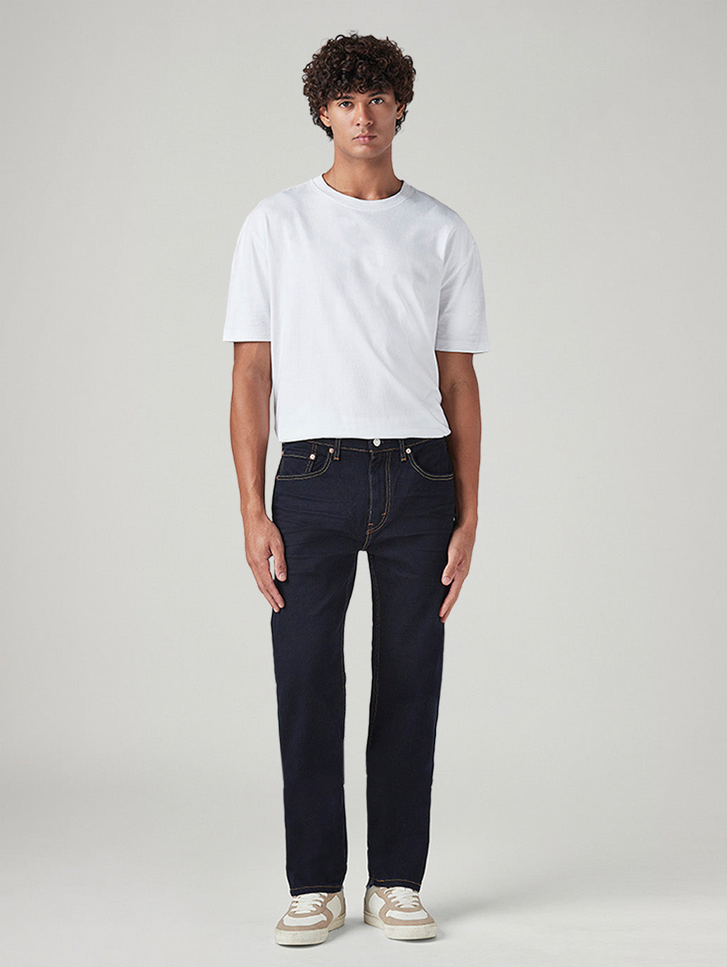 Men's 505 Dark Blue Straight Fit Mid Rise Jeans - Front View