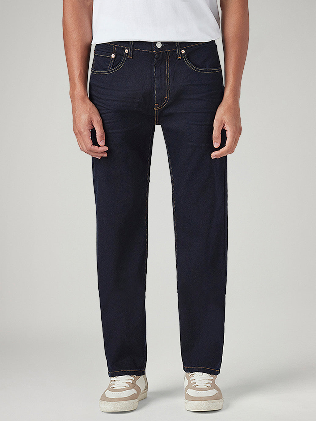 Men's 505 Dark Blue Straight Fit Mid Rise Jeans - Front View