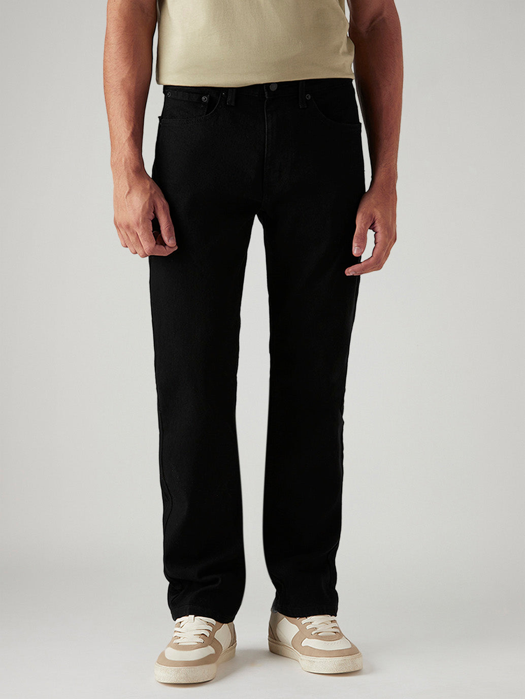 Men's 505 Black Straight Fit Mid Rise Jeans - Front View