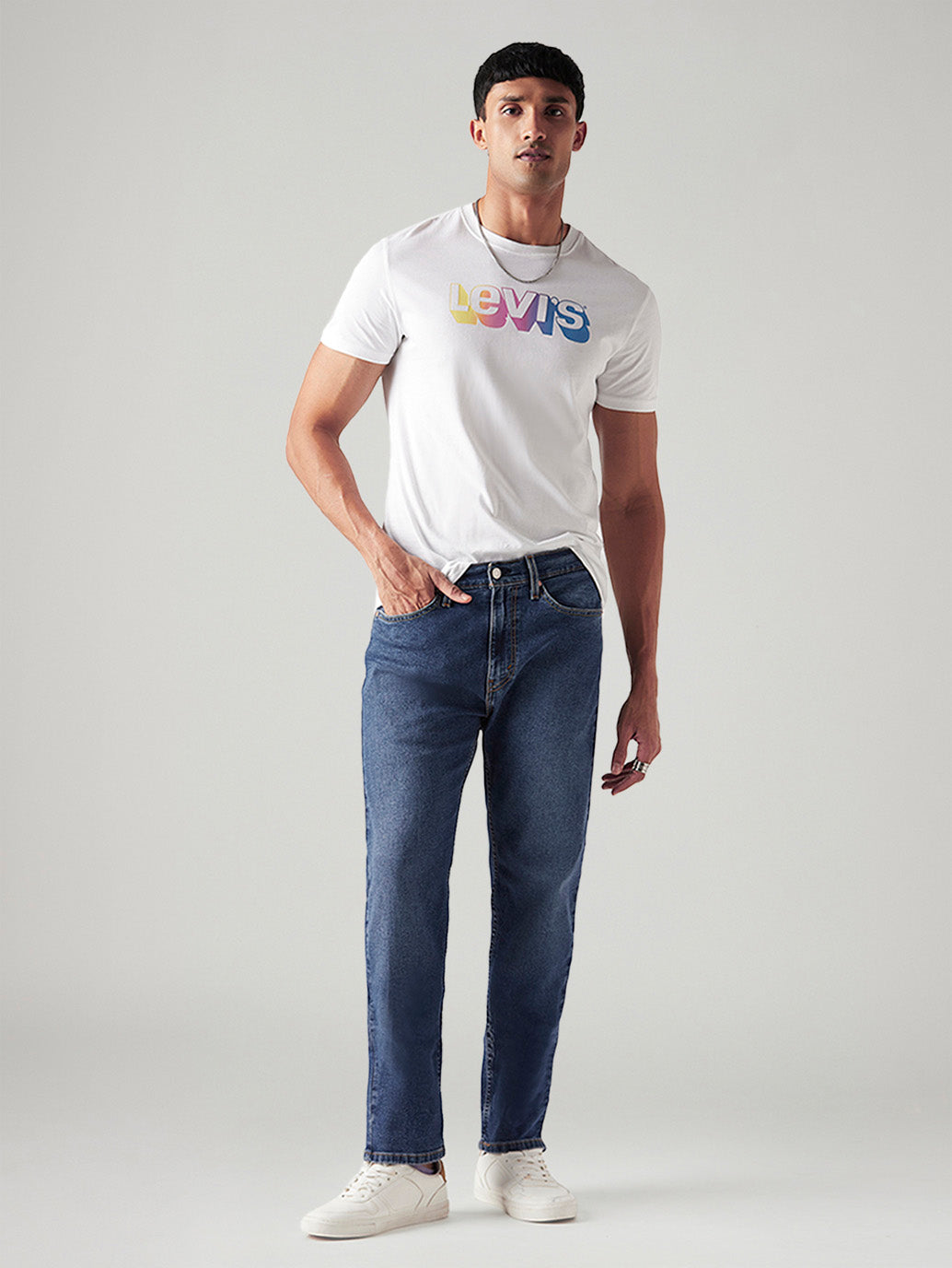 Men's 505 Blue Straight Fit Mid Rise Jeans