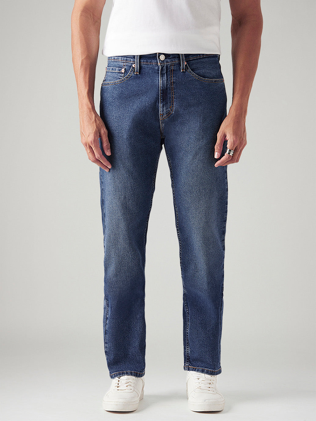 Men's 505 Blue Straight Fit Mid Rise Jeans - Front View