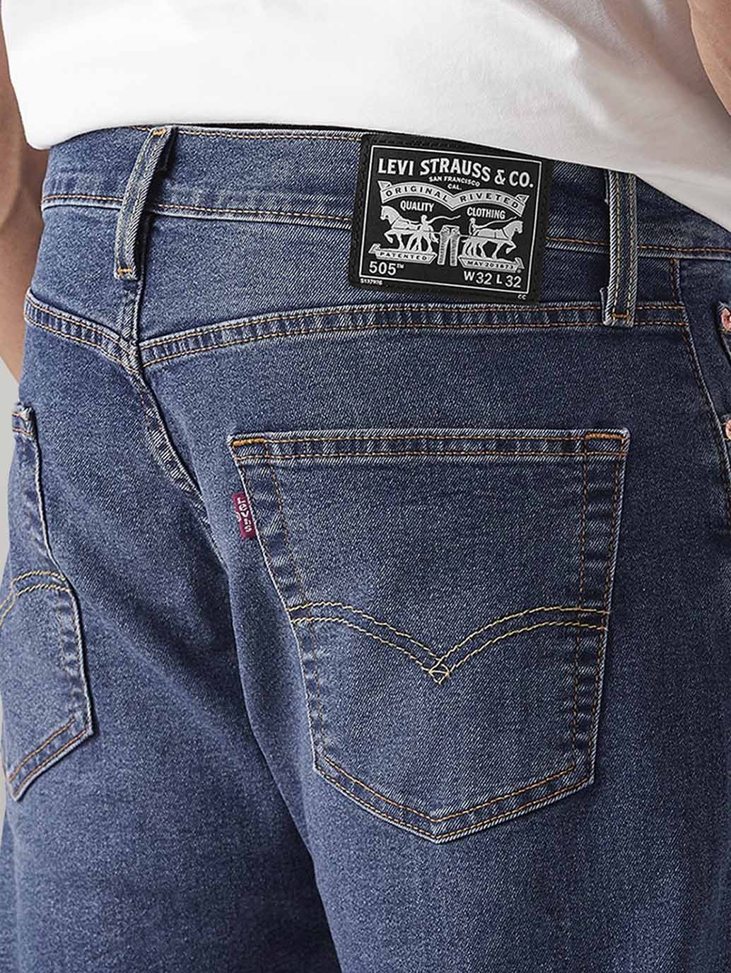 Men's 505 Blue Straight Fit Mid Rise Jeans - Detail View