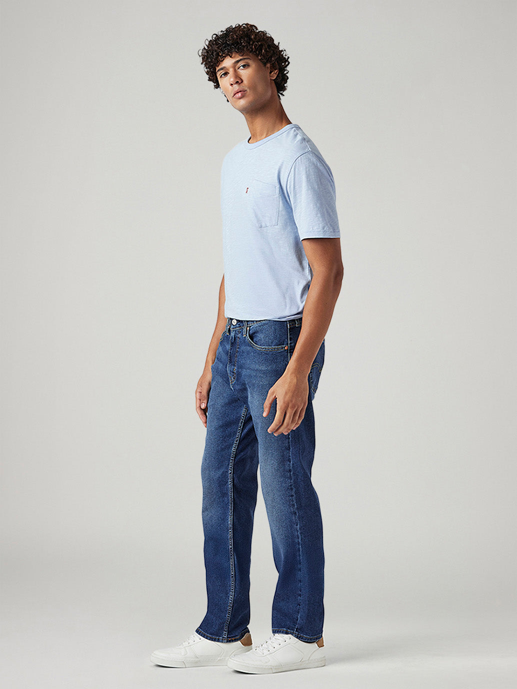 Men's 505 Dark Indigo Straight Fit Mid Rise Jeans - Side View
