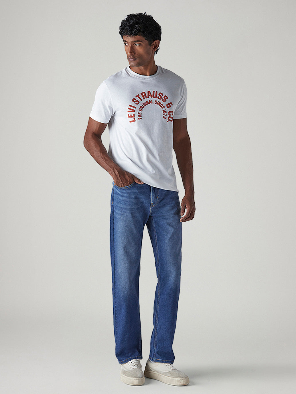 Men's 505 Blue Straight Fit Mid Rise Jeans