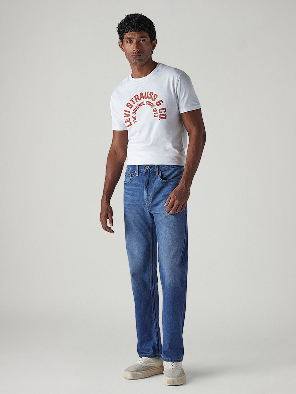 Men's 505 Blue Straight Fit Mid Rise Jeans - Side View