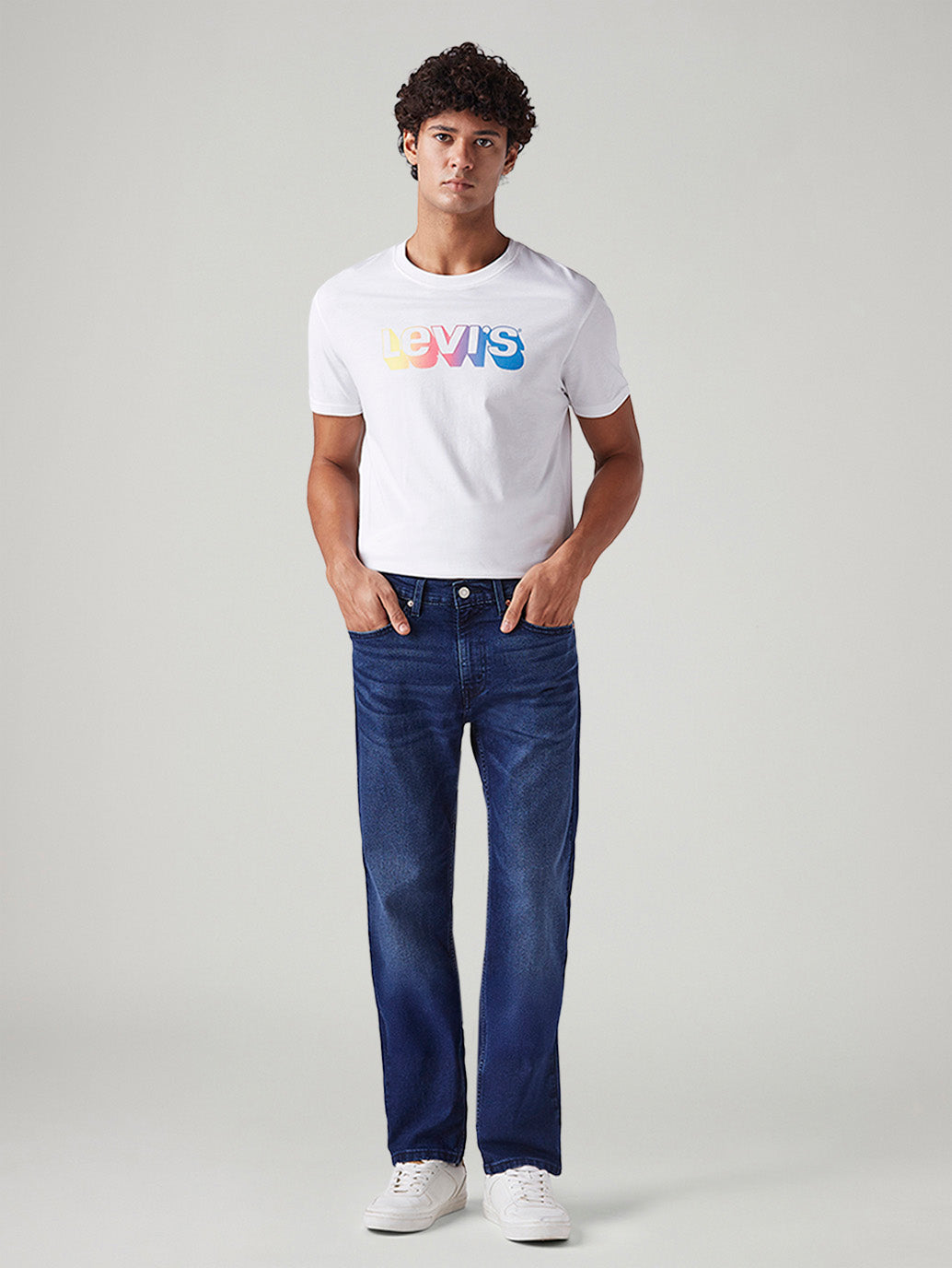 Men's 505 Blue Straight Fit Mid Rise Jeans - Front View