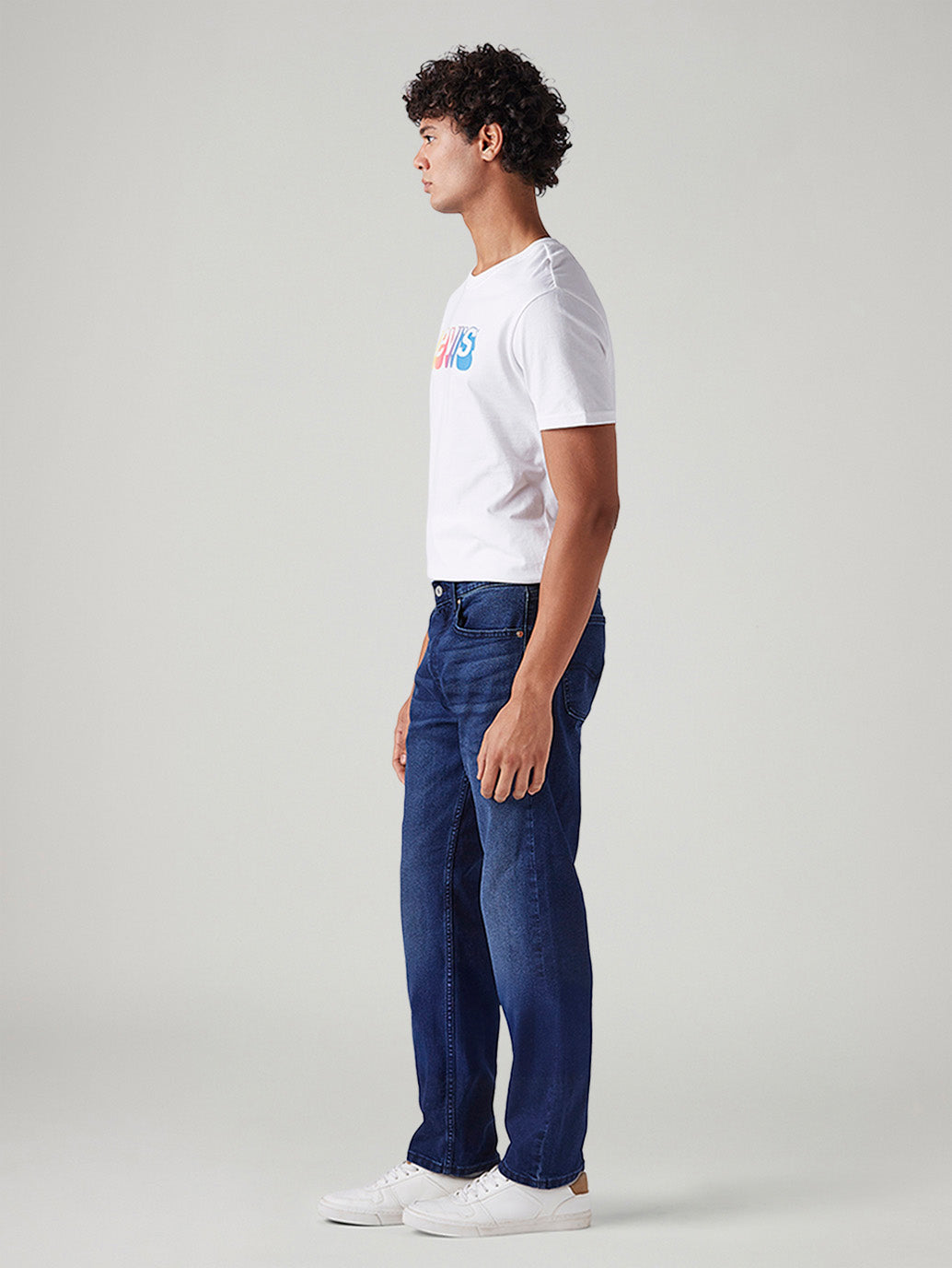 Men's 505 Blue Straight Fit Mid Rise Jeans - Side View
