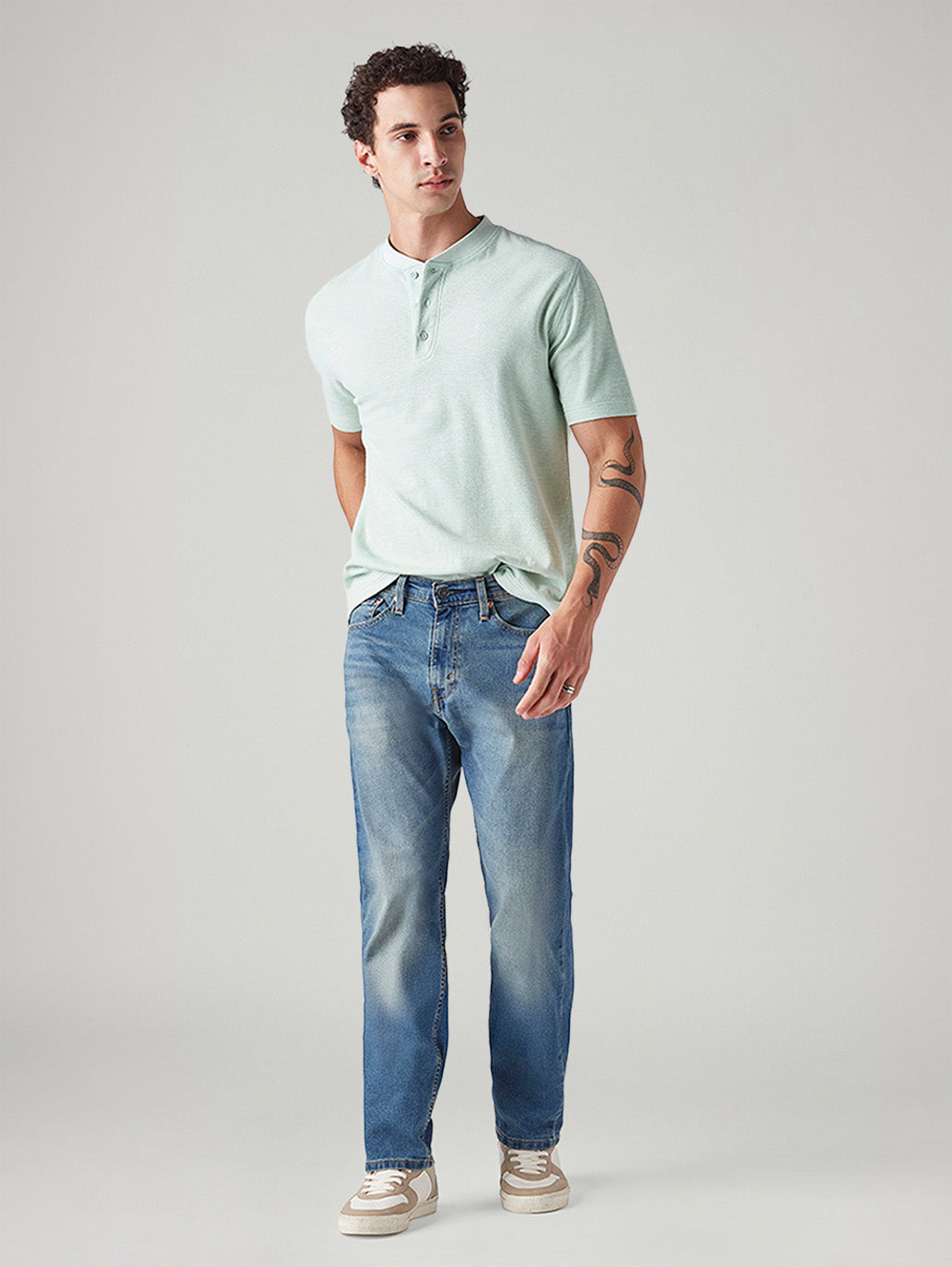 Men's 505 Blue Straight Fit Mid Rise Jeans