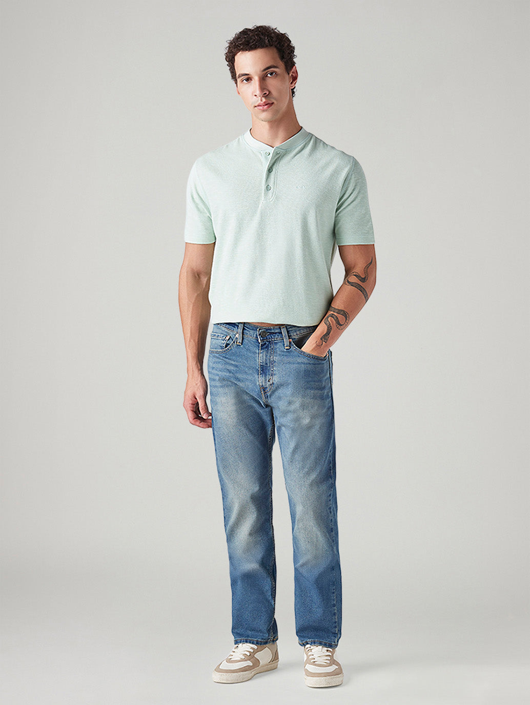 Men's 505 Med Indigo Straight Fit Mid Rise Jeans - Front View